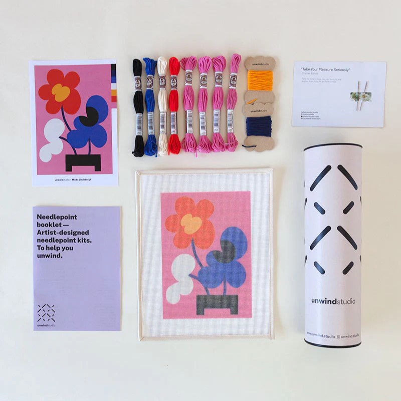 Artist Designed Needlepoint Kit for Beginners - Mickebana Pink