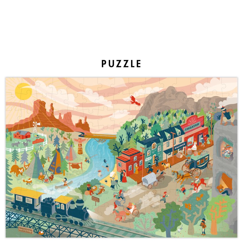 Puzzle for kids Go back in time (plus a poster) - Wild West