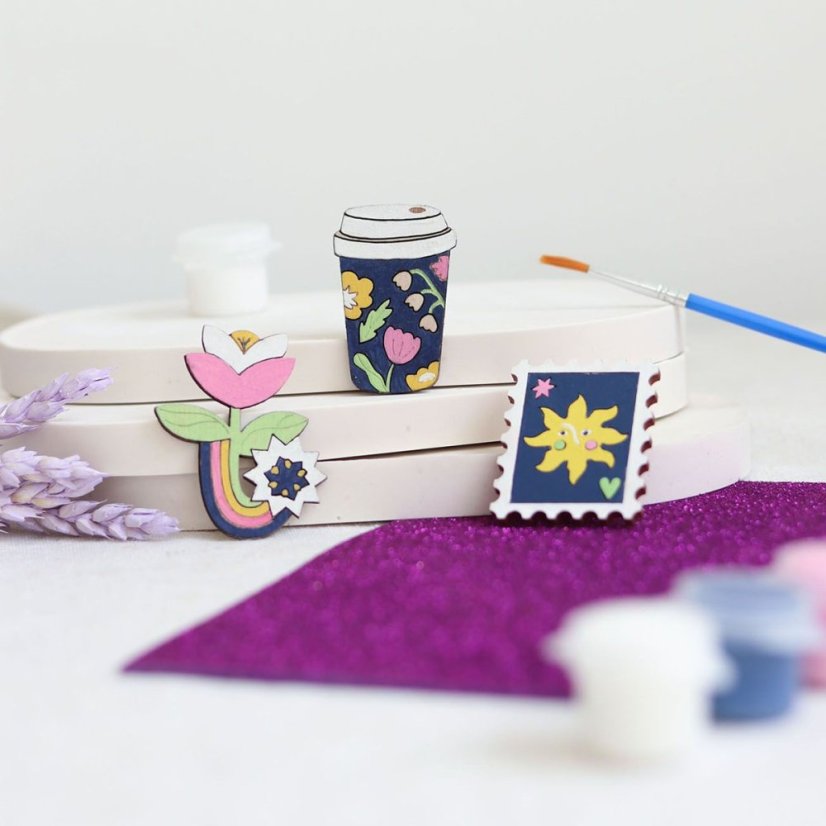 Wooden Brooches Kit - Create 3 Trendy Brooches