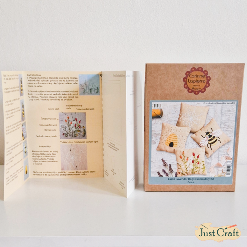Linen Lavender Bags Embroidery Kit - Bees