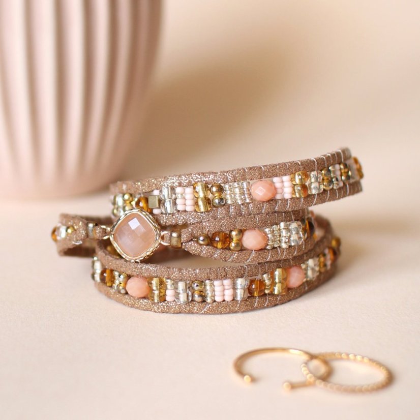 DIY wrap bracelet kit with a pink stone