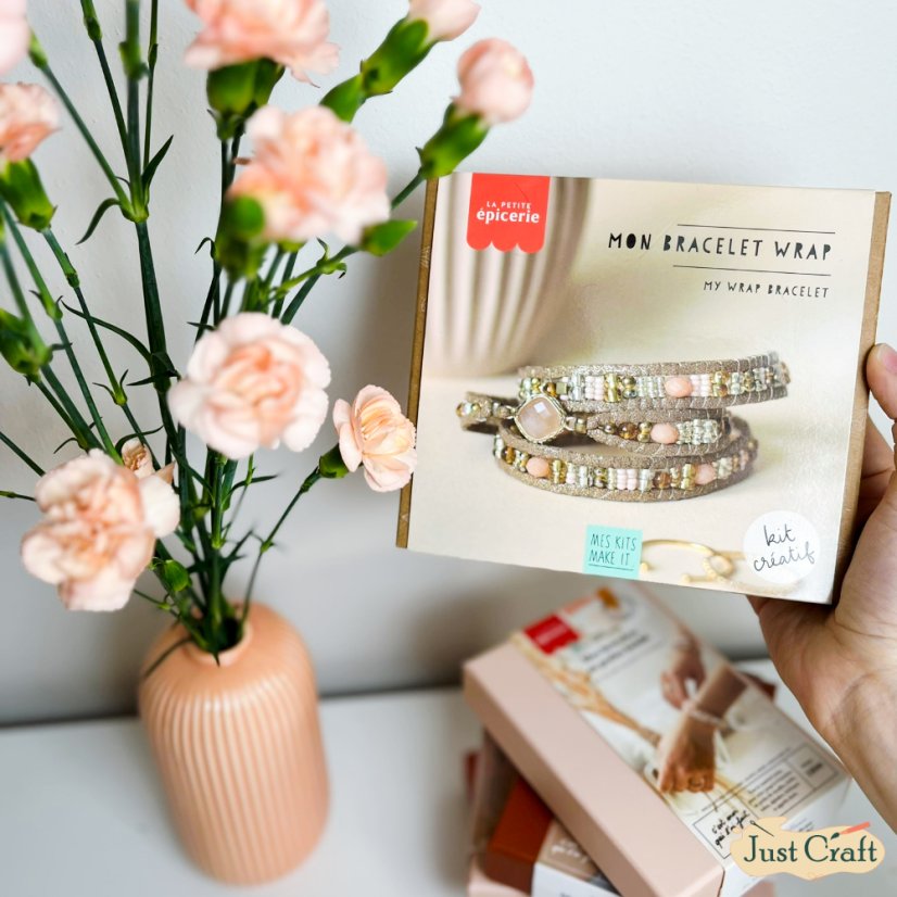 DIY wrap bracelet kit with a pink stone